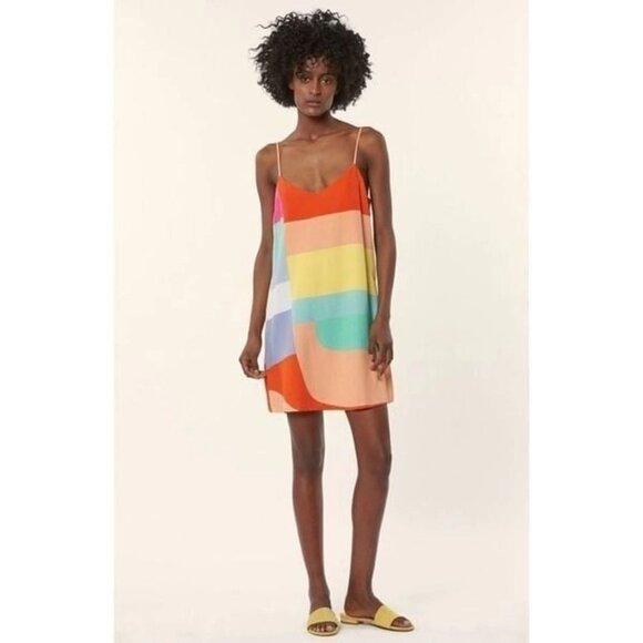 Mara Hoffman Rainbow Stripe Slip Dress Spaghetti Straps Colorful‎ Women's Size 2 - Picture 1 of 6